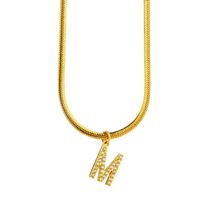 Wholesale Titanium Steel 26 Letters Flat Snake Bone 18K Gold Necklace
